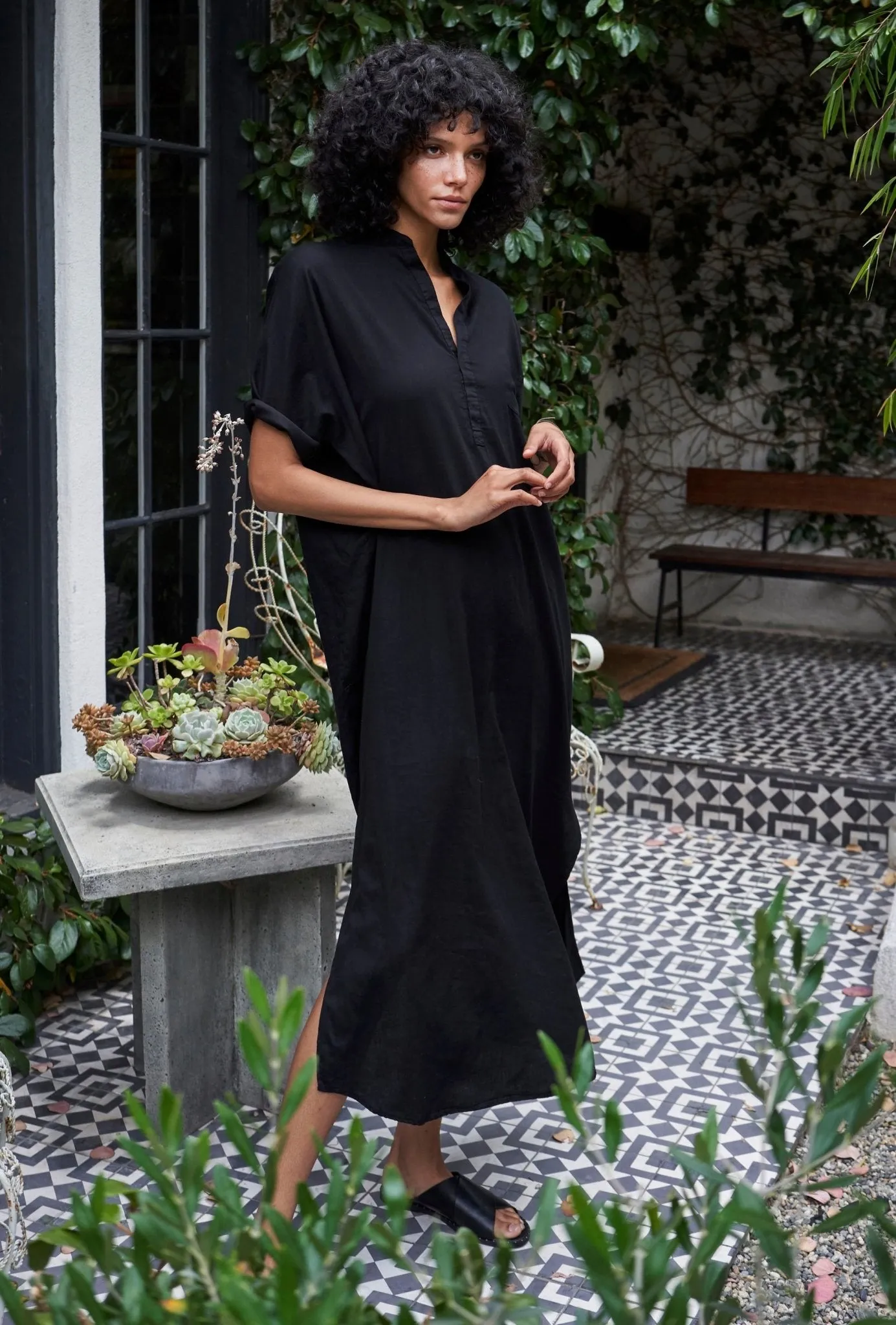 re:hOMe - Black Cotton Long Easy Dress